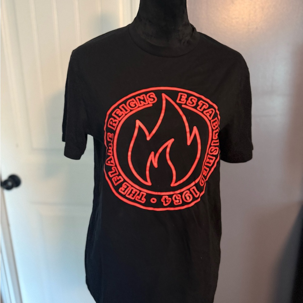 Black Graphic T-Shirt with Red Flame Design